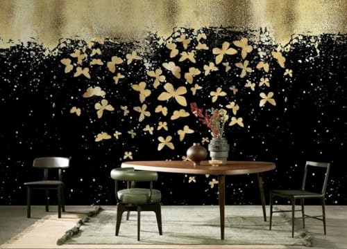 skdhlifpj Fototapete 3d Effekt Goldene Blumen 250cmx175cm Wandbild xxl Schlafzimmer wohnzimmer Impressionistische Landschaft Auf Schwarzem Hintergrund Wandbelag Wanddeko von skdhlifpj