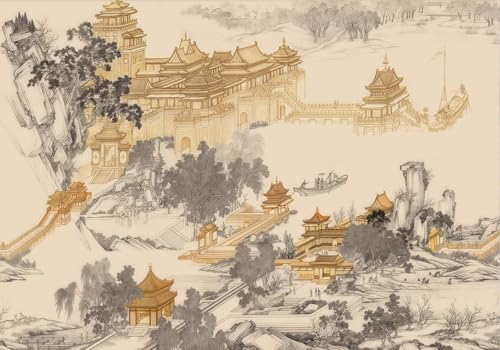 skdhlifpj Fototapete 3d Effekt Goldene Pavillons 400cmx280cm Wandbild xxl Schlafzimmer wohnzimmer Impressionistisches Gemälde Einer Natürlichen Waldlandschaft Wandbelag Wanddeko von skdhlifpj