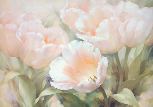 skdhlifpj Fototapete 3d Effekt Ölgemalte Blumen 250cmx175cm Wandbild xxl Schlafzimmer wohnzimmer Rosa Tulpenblüten Wandbelag Wanddeko von skdhlifpj