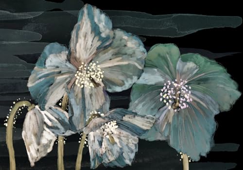 skdhlifpj Fototapete 3d Effekt Ölgemalte Blumen 400cmx280cm Wandbild xxl Schlafzimmer wohnzimmer Europäische Grüne Rosen, Schwarzer Hintergrund Wandbelag Wanddeko von skdhlifpj