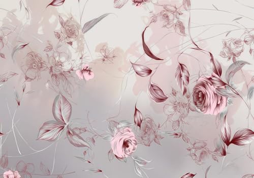 skdhlifpj Fototapete 3d Effekt Rosa Blumen 400cmx280cm Wandbild xxl Schlafzimmer wohnzimmer Vintage-Rosenblätter Und -Blätter Wandbelag Wanddeko von skdhlifpj