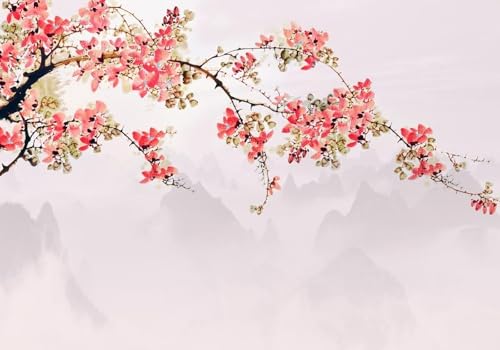 skdhlifpj Fototapete 3d Effekt Rote Ahornblätter 150cmx105cm Wandbild xxl Schlafzimmer wohnzimmer Detaillierte Blumen-Vogel-Naturlandschaft Wandbelag Wanddeko von skdhlifpj