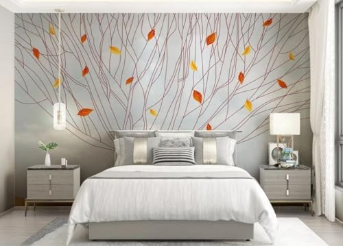 skdhlifpj Fototapete 3d Effekt Rote Blätter 300cmx210cm Wandbild xxl Schlafzimmer wohnzimmer Geometrische Weiße Ahornblätter Wandbelag Wanddeko von skdhlifpj