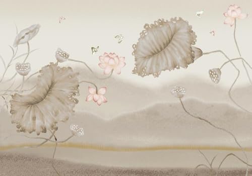 skdhlifpj Fototapete 3d Effekt Rote Blumen 300cmx210cm Wandbild xxl Schlafzimmer wohnzimmer Vintage-Landschaft Mit Lotusblättern Wandbelag Wanddeko von skdhlifpj