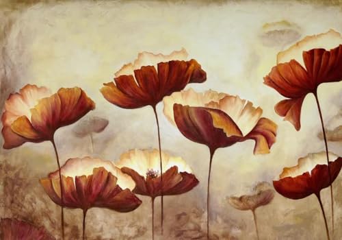 skdhlifpj Fototapete 3d Effekt Rote Blumen 430cmx300cm Wandbild xxl Schlafzimmer wohnzimmer Retro-Abstrakte Lotusblüten Und -Blätter Wandbelag Wanddeko von skdhlifpj