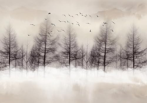 skdhlifpj Fototapete 3d Effekt Schwarz-Weiße Bäume 200cmx140cm Wandbild xxl Schlafzimmer wohnzimmer Tropischer Nebel Kiefernwald Wandbelag Wanddeko von skdhlifpj
