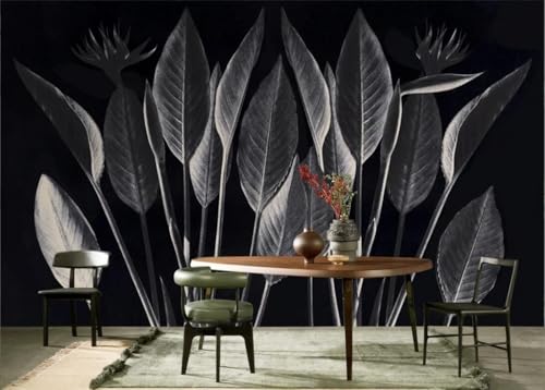 skdhlifpj Fototapete 3d Effekt Schwarz-Weiße Blumen 350cmx245cm Wandbild xxl Schlafzimmer wohnzimmer Tropische Bananenblatt-Silhouette Wandbelag Wanddeko von skdhlifpj