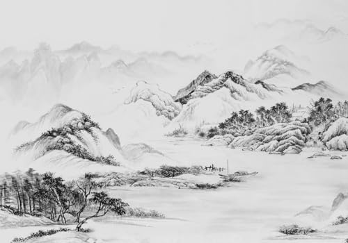 skdhlifpj Fototapete 3d Effekt Schwarz-Weiße Naturlandschaft 150cmx105cm Wandbild xxl Schlafzimmer wohnzimmer Hügelige Berge Flüsse Seenlandschaft Wandbelag Wanddeko von skdhlifpj