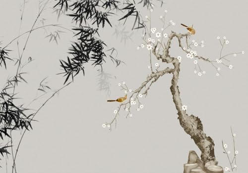 skdhlifpj Fototapete 3d Effekt Schwarzer Bambus 300cmx256cm Wandbild xxl Schlafzimmer wohnzimmer Muster Chinesischen Cremefarbene Pflaumenblüten Und Baum Wandbelag Wanddeko von skdhlifpj