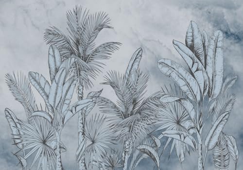 skdhlifpj Fototapete 3d Effekt Tropische Pflanzen 300cmx210cm Wandbild xxl Schlafzimmer wohnzimmer Blauer Dschungel Kokospalmenlandschaft Wandbelag Wanddeko von skdhlifpj