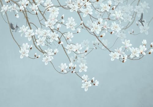 skdhlifpj Fototapete 3d Effekt Weiße Blumen 200cmx140cm Wandbild xxl Schlafzimmer wohnzimmer Vintage Chinesische Magnolienblüten Wandbelag Wanddeko von skdhlifpj