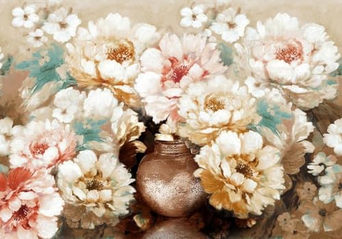 skdhlifpj Fototapete 3d Effekt Weiße Blumen 300cmx210cm Wandbild xxl Schlafzimmer wohnzimmer Aquarell-Rosenvase Wandbelag Wanddeko von skdhlifpj