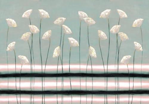 skdhlifpj Fototapete 3d Effekt Weiße Blumen 350cmx245cm Wandbild xxl Schlafzimmer wohnzimmer Ölgemälde Mit Gestreiftem Schilf-Dekorationsmuster Wandbelag Wanddeko von skdhlifpj