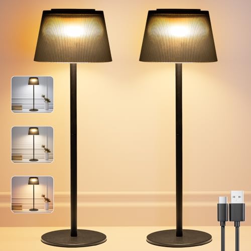 Tischlampe Kabellos Dimmbare Touch Led Tischlampe Akku 3 Farbtemperatur 3 Höhen 4800mAh IP54 Für Drinnen und Draußen Geeignet Wiederaufladbar USB-C für Restaurant Schlafzimmer Party Schwarz 2 Stück von skelo