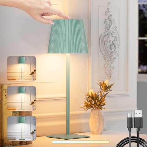 skelo LED Tischlampe Kabellos Dimmbare Touch LED Akku Tischlampe Höhenverstellbar 3 Farbtemperatur IP54 4000mAh Für drinnen und draußen geeignet Wiederaufladbar USB-C Metallmaterial Grün 1 PCS 2024 von skelo