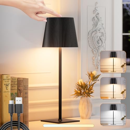 skelo LED Tischlampe Kabellos Dimmbare Touch LED Akku Tischlampe Höhenverstellbar 3 Farbtemperatur IP54 4000mAh Für drinnen und draußen geeignet Wiederaufladbar USB-C Metallmaterial Schwarz 1 PCS von skelo