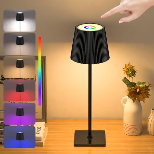 skelo LED Tischlampe Kabellos Dimmbare Touch LED Akku Tischlampe Höhenverstellbar 3 Farbtemperatur RGB IP54 4000mAh Für drinnen und draußen geeignet Wiederaufladbar USB-C Metallmaterial Schwarz 1 PCS von skelo