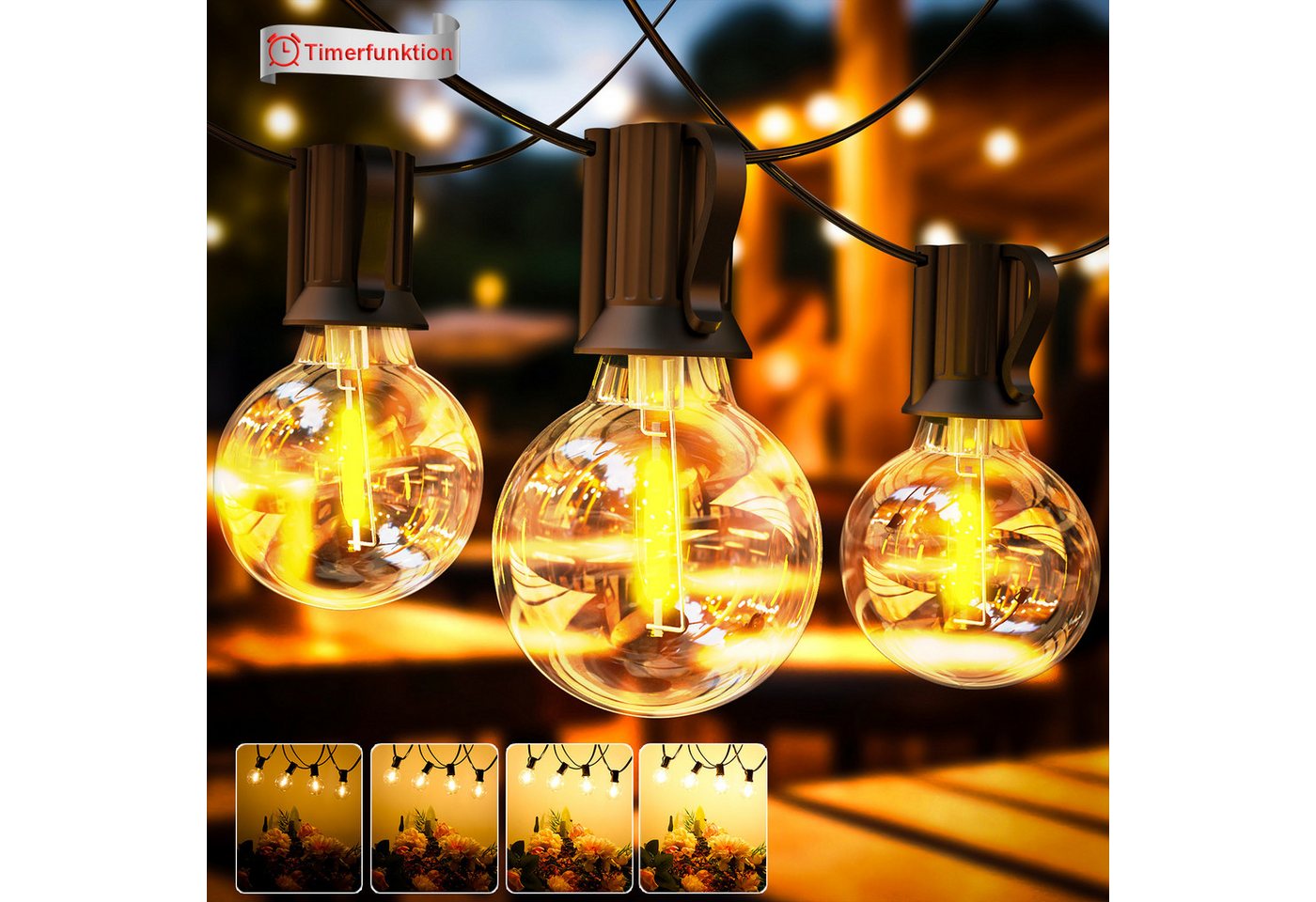 skelo Lichterkette Led Lichterkette Außen Strom, 10/18/30M Dimmbar Outdoor Lichterkette, 15-flammig, Lichterketten Aussen für Garten, Balkon, Party, Terrasse von skelo