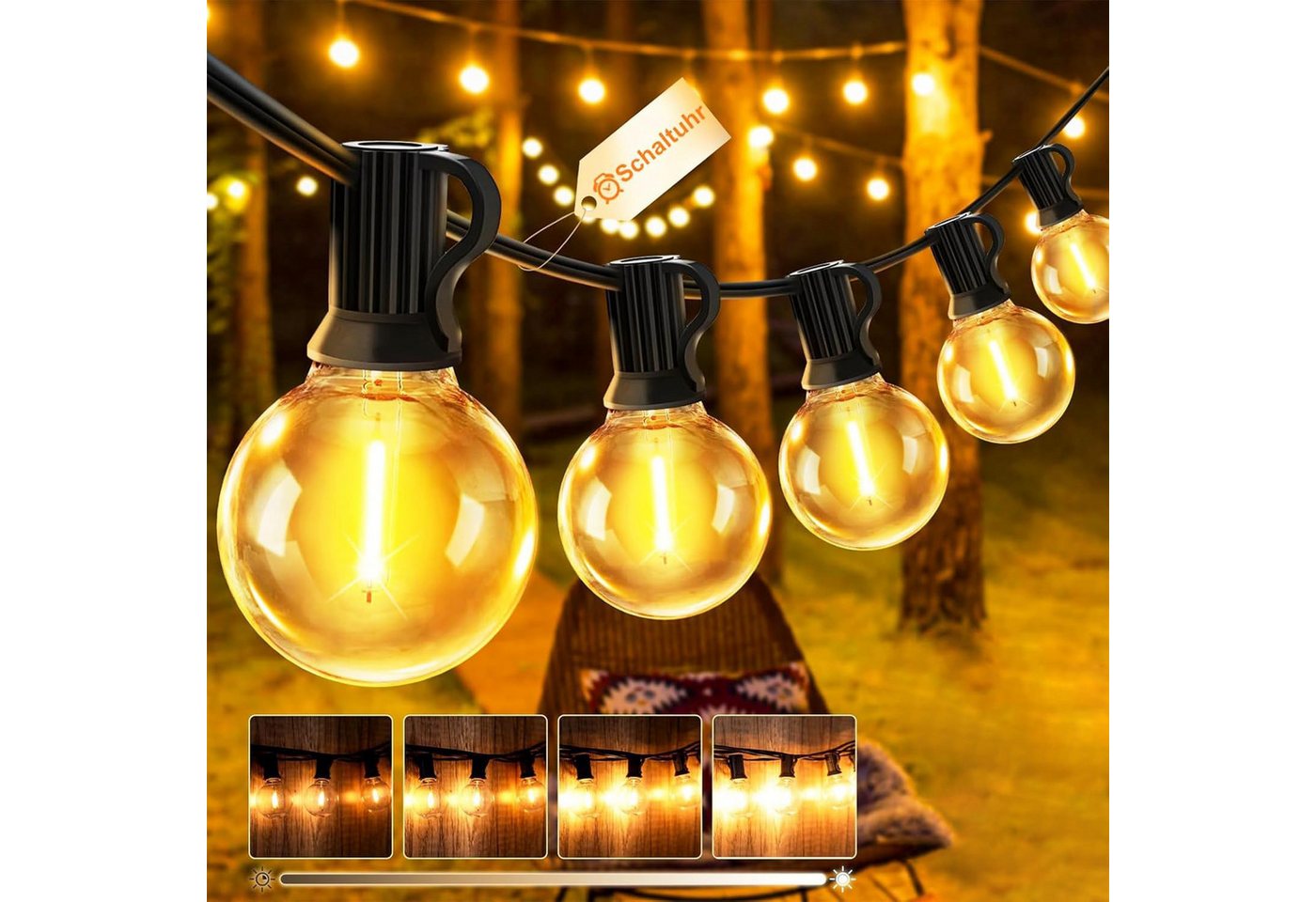 skelo Lichterkette Led Lichterkette Außen Strom, 10/18/30M Dimmbar Outdoor Lichterkette, 25-flammig, Lichterketten Aussen für Garten, Balkon, Party, Terrasse von skelo