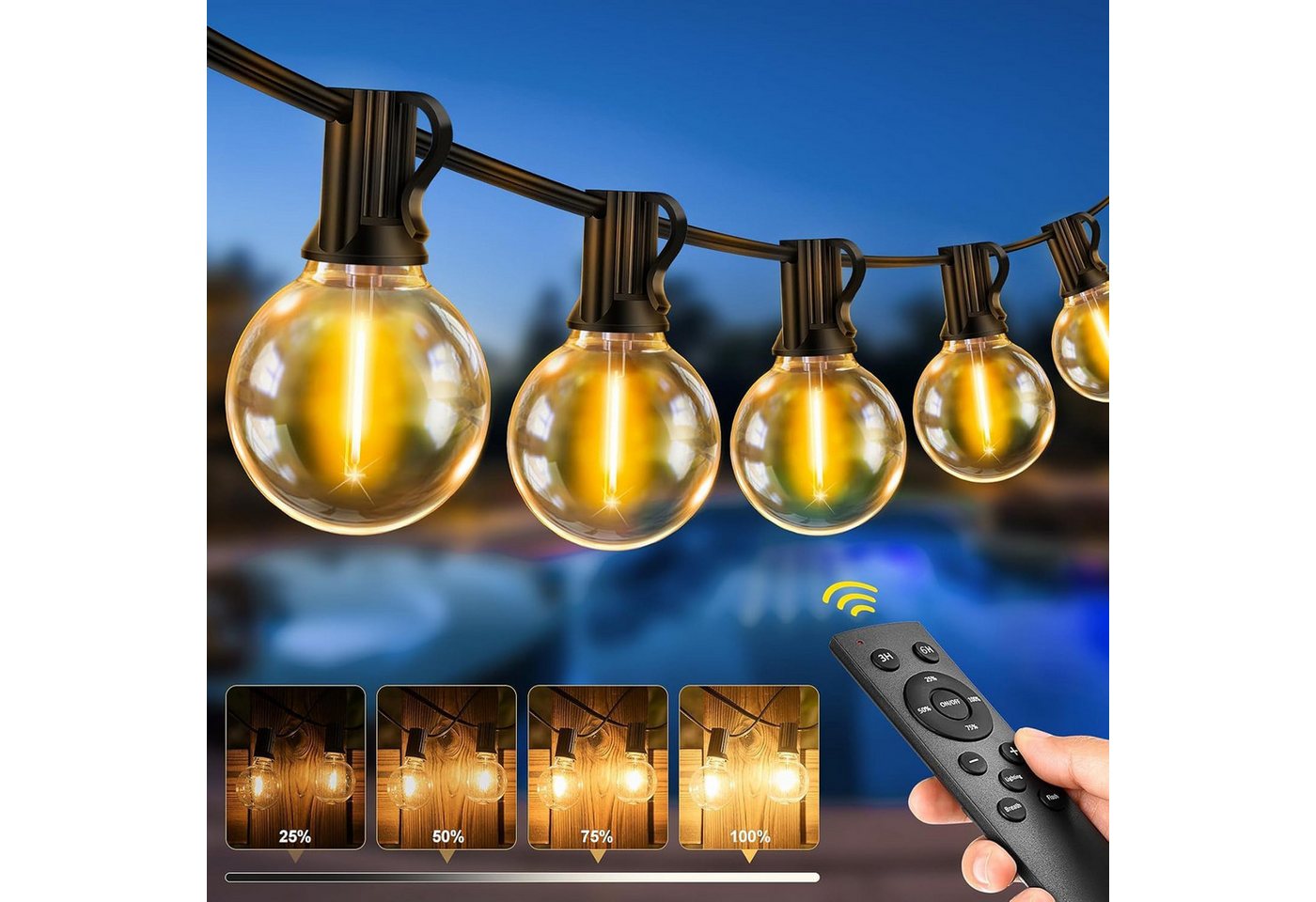 skelo Lichterkette Led Lichterkette Außen Strom, 10/18/30M Dimmbar Outdoor Lichterkette, 43-flammig, Lichterketten Aussen für Garten, Balkon, Party, Terrasse von skelo