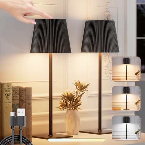 skelo Tischlampe Kabellos Dimmbare Touch LED Akku Tischlampe 3 Farbtemperatur IP54 4000mAh Für drinnen und draußen geeignet Wiederaufladbar USB-C Metallmaterial Schwarz 2 Stück von skelo