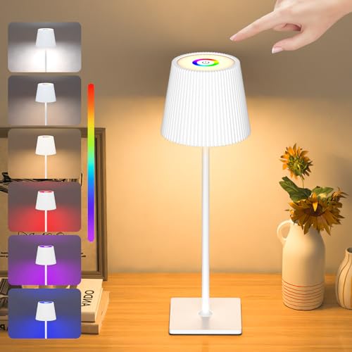 skelo Tischlampe Kabellos Dimmbare Touch LED Akku Tischlampe RGB 3 Farbtemperatur Höhenverstellbar IP54 4000mAh Für drinnen und draußen geeignet Wiederaufladbar USB-C Metallmaterial 2025 von skelo