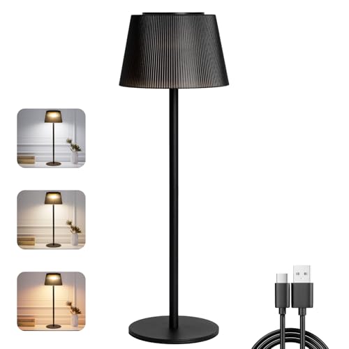 skelo Tischlampe Kabellos Dimmbare Touch Led Tischlampe Akku 3 Farbtemperatur 3 Höhen 4800mAh IP54 Für Drinnen und Draußen Geeignet Wiederaufladbar USB-C für Restaurant Schlafzimmer Party Schwarz von skelo