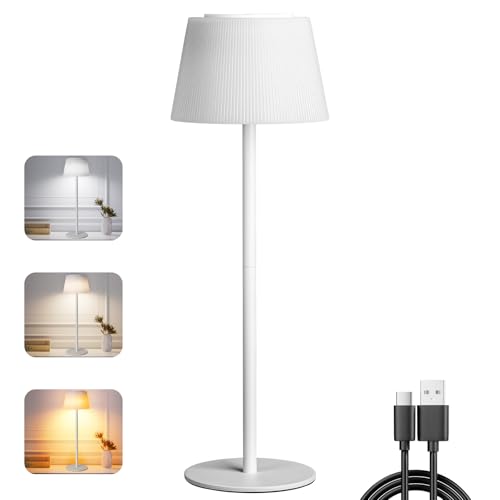 skelo Tischlampe Kabellos Dimmbare Touch Led Tischlampe Akku 3 Farbtemperatur 3 Höhen 4800mAh IP54 Für Drinnen und Draußen Geeignet Wiederaufladbar USB-C für Restaurant Schlafzimmer Party Weiß von skelo