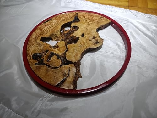 Round Olive Root Slab for DIY Epoxy Projects varnished framed (40cm Red Framed) von skilled hands