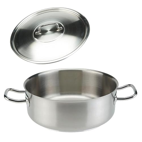 SKK großer Gastro Bratentopf Ø 28 cm - 18/10 Edelstahl Induktions-Topf - Profi Schmortopf mit Edelstahl-Topfdeckel von SKK