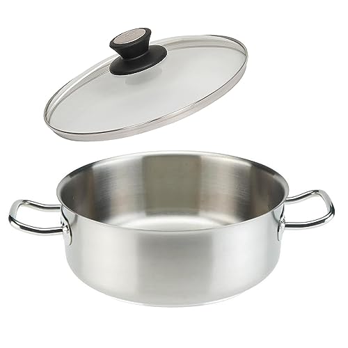 SKK großer Gastro Bratentopf Ø 28 cm - 18/10 Edelstahl Induktions-Topf - Profi Schmortopf & Glasdeckel mit Edelstahlrand von SKK