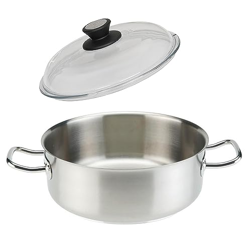 SKK großer Gastro Bratentopf Ø 32 cm - 18/10 Edelstahl Induktions-Topf - Profi Schmortopf mit Vollglas Deckel von SKK