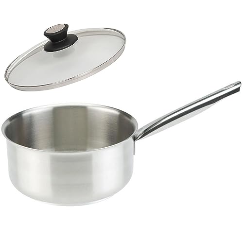 SKK kleine Gastro Stielkasserolle Ø 16 cm - induktiver 18/10 Edelstahl Soßentopf mit Griff für Großküchen & Deckel von SKK