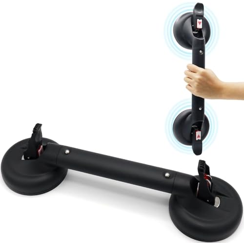 skmeditec Haltegriffe für Senioren 43cm, Haltegriff Dusche ohne Bohren, MAX 269 Pfund abnehmbare Duschgriff mit Saugnapf, Badewannengriff mit Saugwarnung für Behinderte und ältere Menschen,schwarz von skmeditec