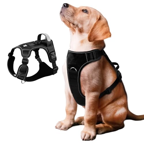 Hundegeschirr mit Tracker-Tag-Halter, verstellbare ausbruchsichere Weste für mittelgroße Hunde, kein Würgen, reflektierendes Geschirr mit Griff für einfache Kontrolle, strapazierfähig für Training von skmeditec