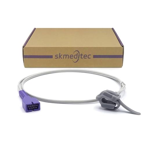 skmeditec Kompatibel mit Nellcor Oximax SpO2 3,2 Fuß Sensorkabel, wiederverwendbare Babyfußwicklung mit 9-poligem Stecker, Ersatzkabel mit Chip von skmeditec