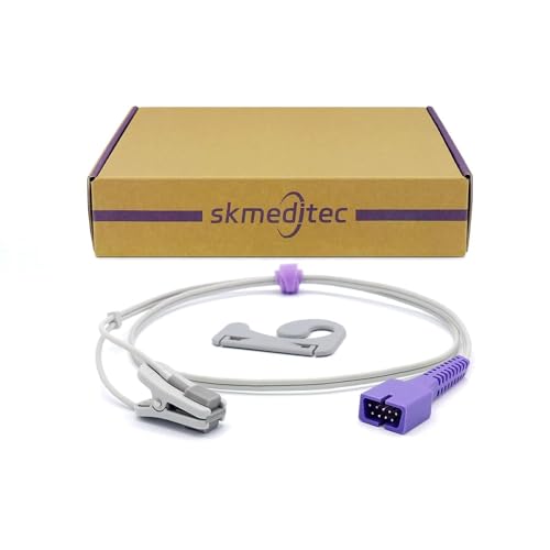 skmeditec Kompatibel mit dem Nellcor Oximax SpO2 Sensor 9,8FT Direktanschlusskabel, wiederverwendbare Sonde Er Clip Große Größe mit 9-poligem Stecker, Ersatzkabel mit Chip von skmeditec
