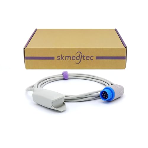skmeditec kompatibel mit Biolight M7000 SpO2-Sensor mit Chip mit digitaler SpO2-Technologie, 9,8 Fuß großer Clip-Sonde mit 12-poligem Rundstecker von skmeditec
