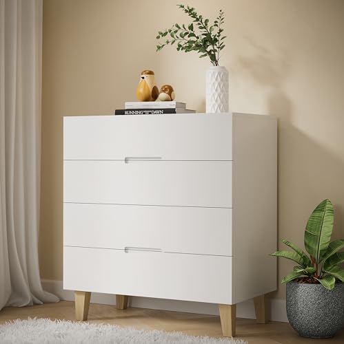 skølm Kommode Freyr, Schrank mit 4 Schubladen Schubladenschrank in weiß/Natur, Sideboard für Schlafzimmer, Wohnzimmer aus Birke und MDF von skølm