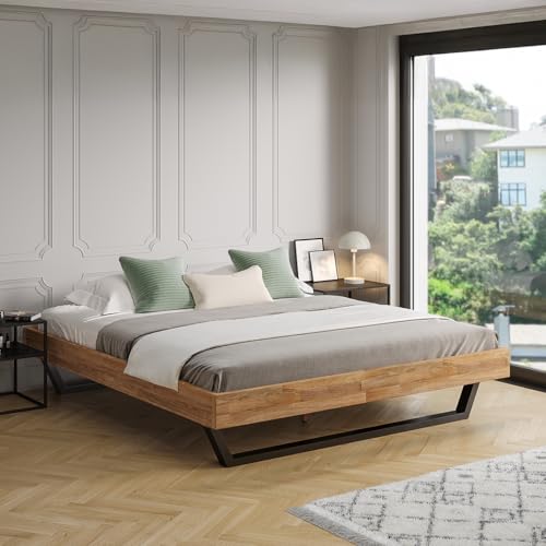 skølm Alver Massivholzbett 180x200 cm – Bettgestell aus Massivholz Eiche geölt – Holzbett mit schwarzen Metallkufen – hochwertiges Bett ohne Bettkopf – Bettrahmen geeignet als Doppelbett von skølm