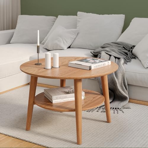 skølm Couchtisch rund Mjölnir, Wohnzimmertisch aus Eiche Massivholz, Beistelltisch für Wohnzimmer Durchmesser 70 cm, Höhe 45 cm, Natur dunkel von skølm