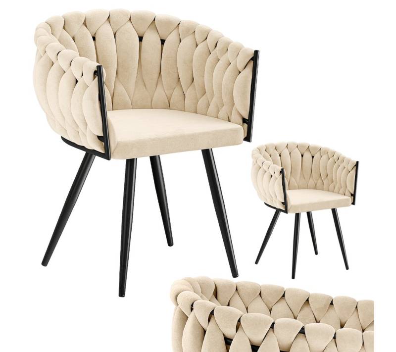 skølm Esszimmerstuhl Sudri mit Samtbezug gepolstert (2er Set, creme beige, Metallgestell), Armlehnenstühle in Flecht-Look, verfügbar als 4er/6er Set von skølm