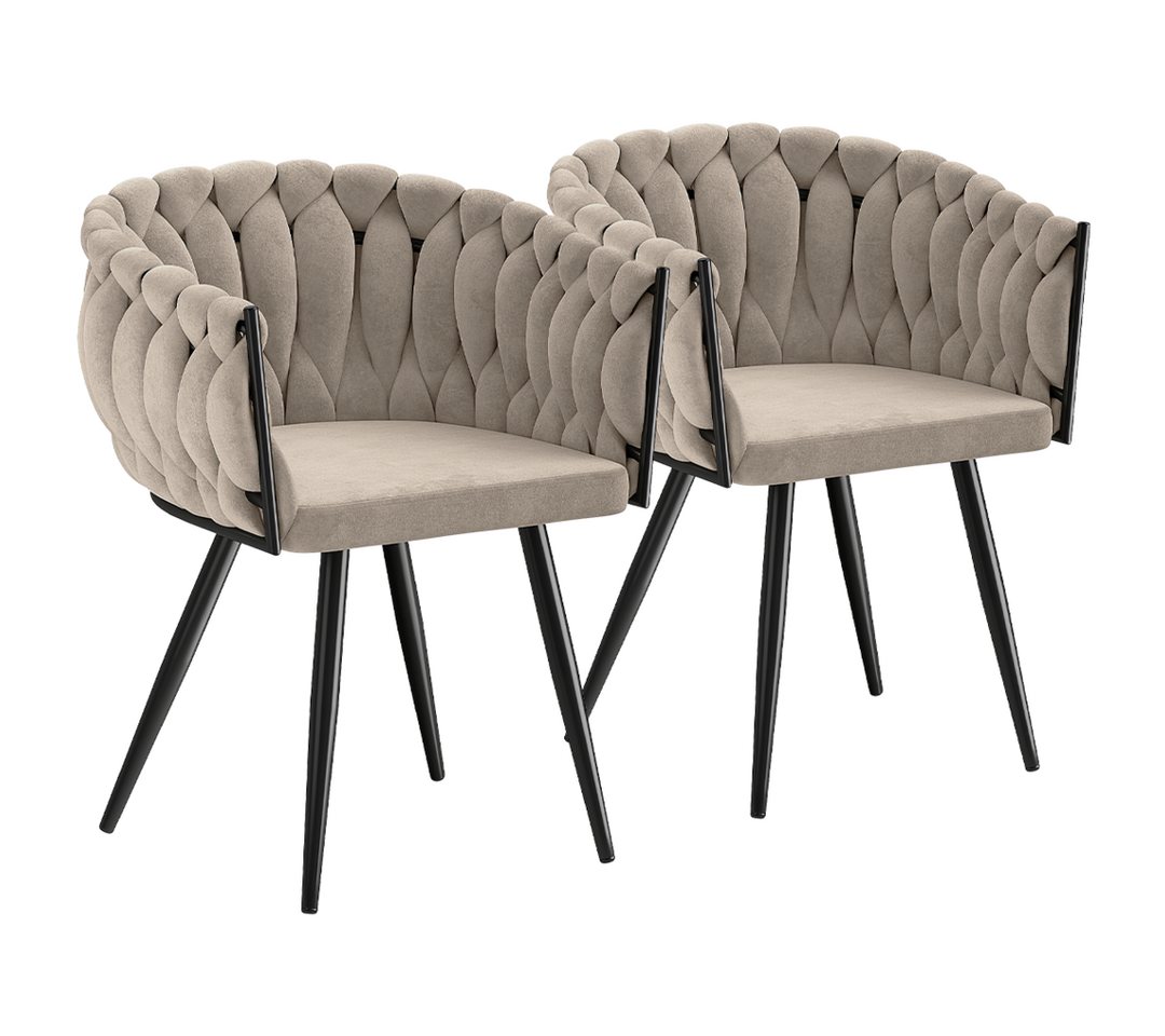 skølm Esszimmerstuhl Sudri mit Samtbezug gepolstert (2er Set, macchiato), Armlehnenstühle in Flecht-Look, verfügbar als 4er/6er Set von skølm