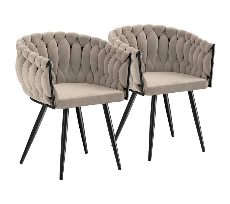 skølm Esszimmerstuhl Sudri mit Samtbezug gepolstert (2er Set, macchiato), Armlehnenstühle in Flecht-Look, verfügbar als 4er/6er Set von skølm