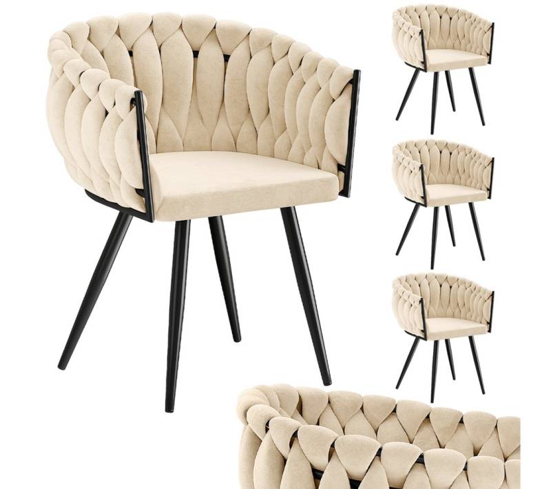 skølm Esszimmerstuhl Sudri mit Samtbezug gepolstert (4er Set, creme beige, Metallgestell), Armlehnenstühle in Flecht-Look, verfügbar als 2er/6er Set von skølm