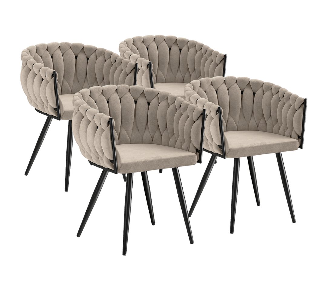 skølm Esszimmerstuhl Sudri mit Samtbezug gepolstert (4er Set, macchiato), Armlehnenstühle in Flecht-Look, verfügbar als 2er/6er Set von skølm