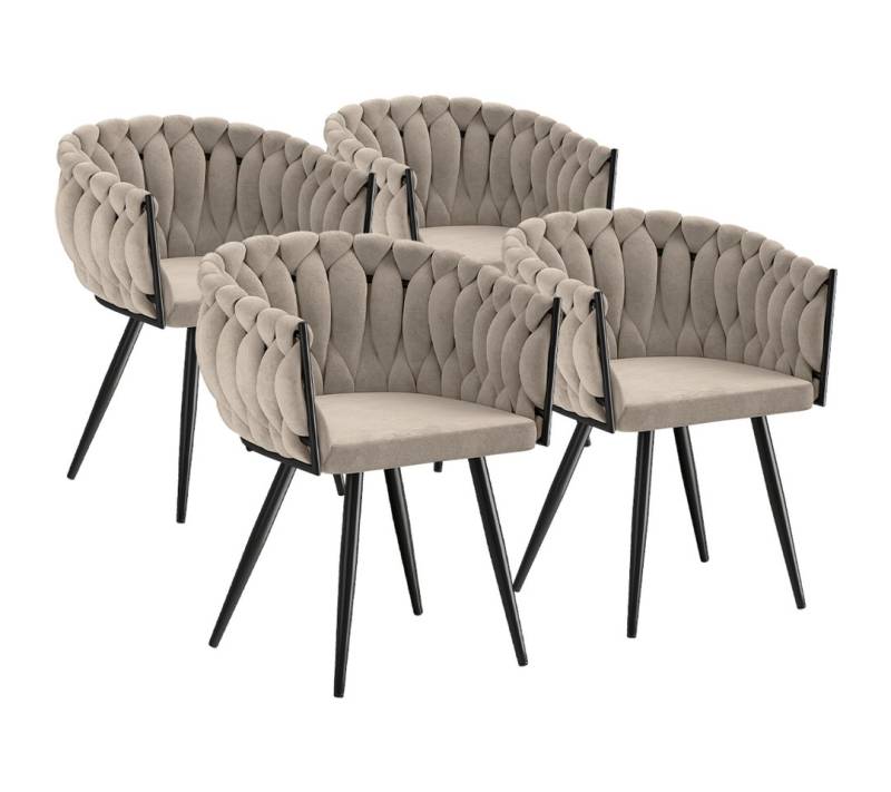 skølm Esszimmerstuhl Sudri mit Samtbezug gepolstert (4er Set, macchiato), Armlehnenstühle in Flecht-Look, verfügbar als 2er/6er Set von skølm