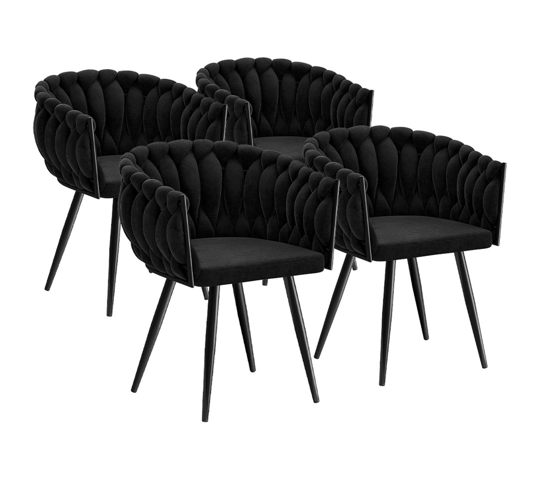 skølm Esszimmerstuhl Sudri mit Samtbezug gepolstert (4er Set, schwarz), Armlehnenstühle in Flecht-Look, verfügbar als 2er/6er Set von skølm