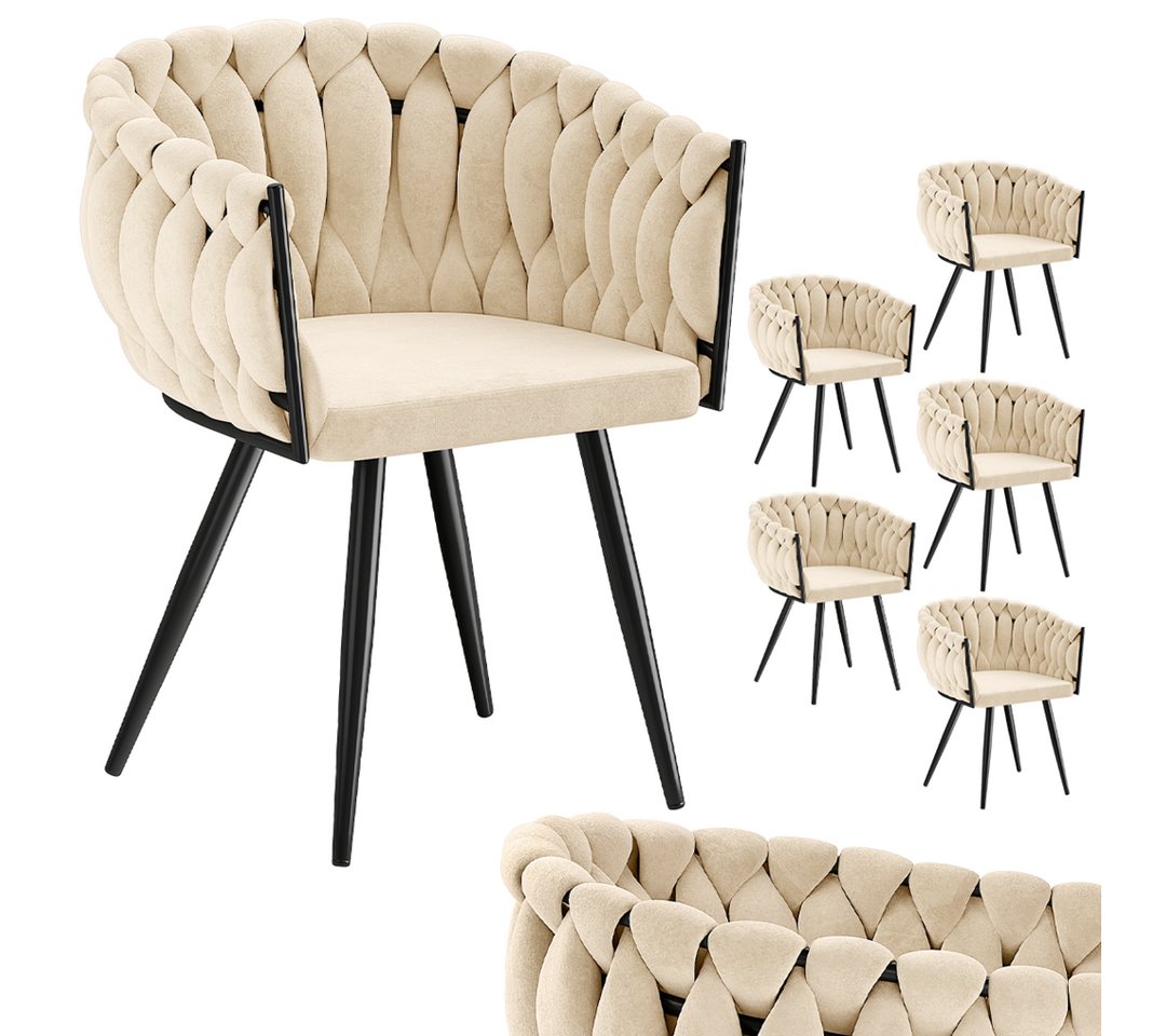 skølm Esszimmerstuhl Sudri mit Samtbezug gepolstert (6er Set, creme beige, Metallgestell), Armlehnenstühle in Flecht-Look, verfügbar als 2er/4er Set von skølm