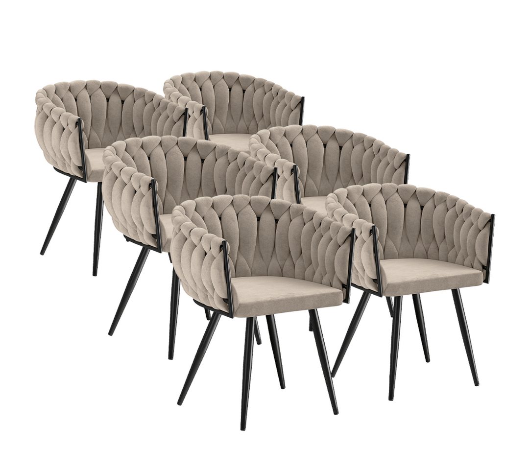 skølm Esszimmerstuhl Sudri mit Samtbezug gepolstert (6er Set, macchiato), Armlehnenstühle in Flecht-Look, verfügbar als 2er/4er Set von skølm
